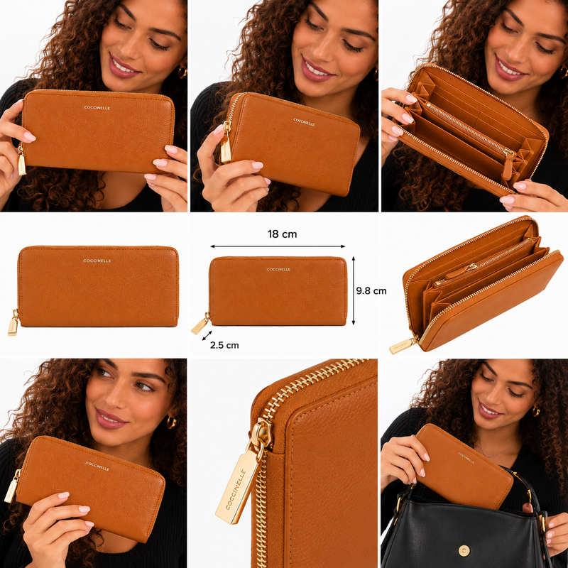 Coccinelle Women's Metallic Soft Grained Leather Purse Tan Brown