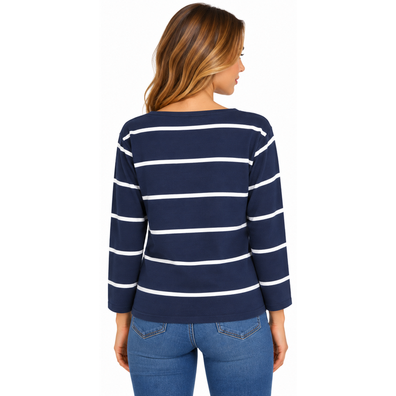 Ralph Lauren Polo Monogram Logo Striped Jersey T-Shirt Blue Women's