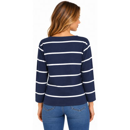 Ralph Lauren Polo Monogram Logo Striped Jersey T-Shirt Blue Women's