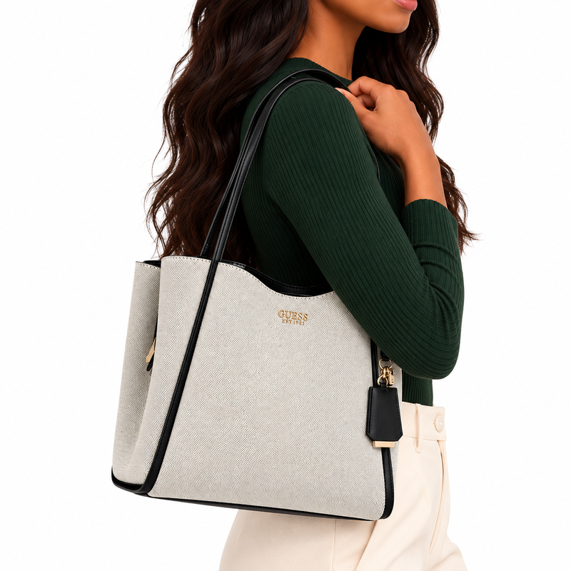 Guess Nicolette Girlfriend Tote Bag Natural/Black