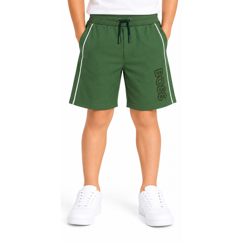 Hugo Boss Boy's Green Shorts Striped Jersey Fleece Jogger