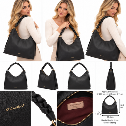 Coccinelle Womens Boheme Grana Double Leather Handbag Black E1M50130201