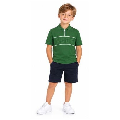 Hugo Boss Boy's Zip up Short Sleeve Polo Shirt Green