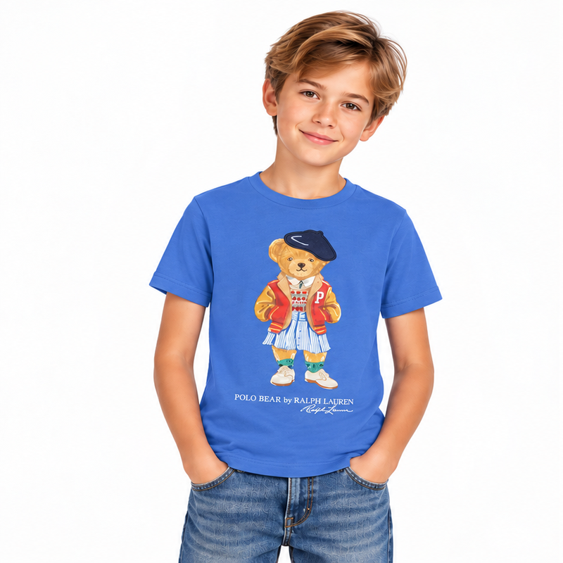 Ralph Lauren Polo Bear Cotton Girls Jersey T-Shirt Blue