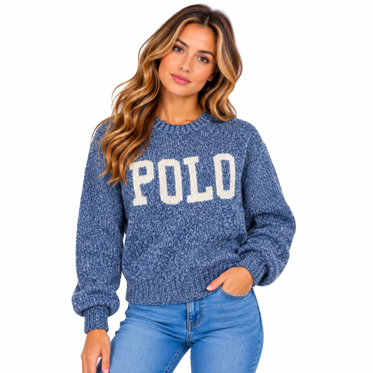 Ralph Lauren Polo Logo Cotton Jumper Denim Marl Women's
