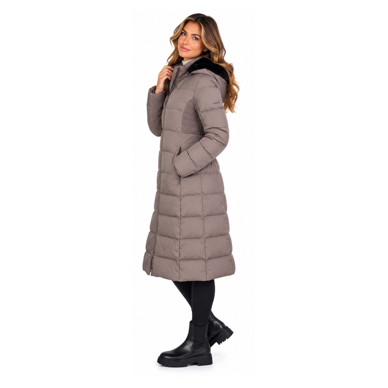 Armani Ladies Coat Beige Hooded Long Down - Size 4 5NAGZ