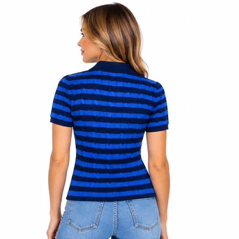 Ralph Lauren Slim Fit Cable-Knit Striped Polo Shirt Women's