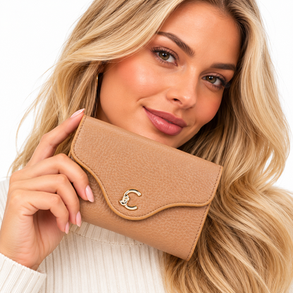 Coccinelle C-Me Soft Grained Leather Purse Skin Tan Brown