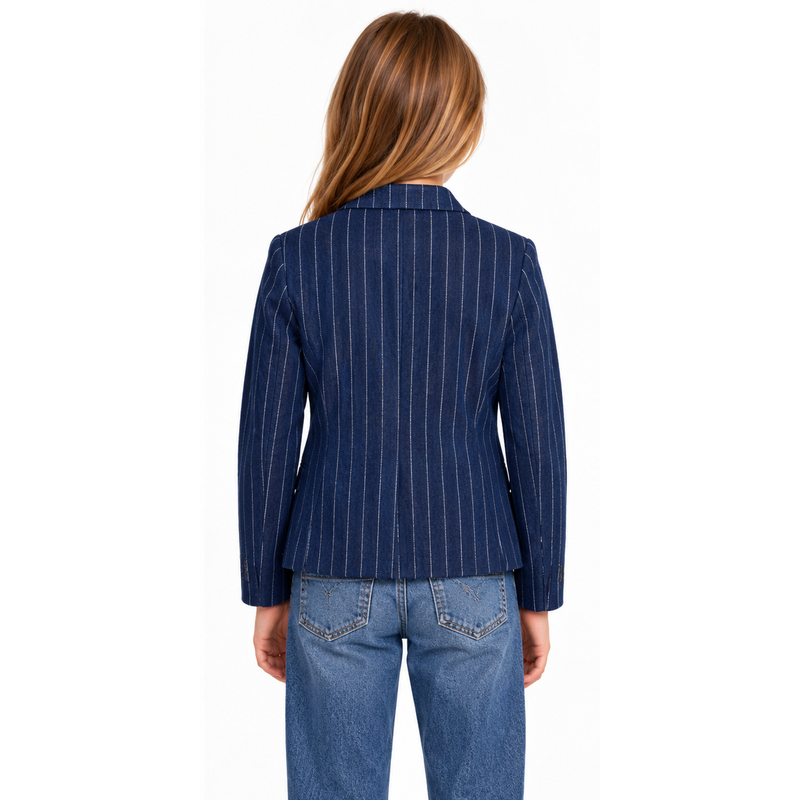 Ralph Lauren Polo Pinstripe Denim Blazer Kids Girls Indigo