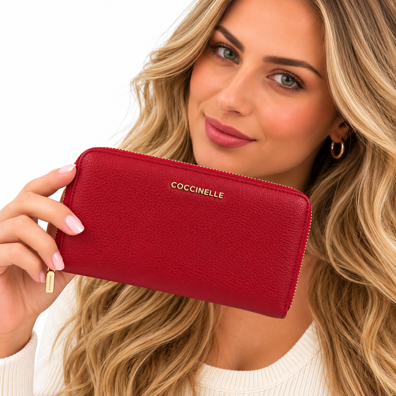 Coccinelle Women's Metallic Soft Leather Purse Sangria Red
