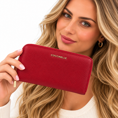 Coccinelle Women's Metallic Soft Leather Purse Sangria Red