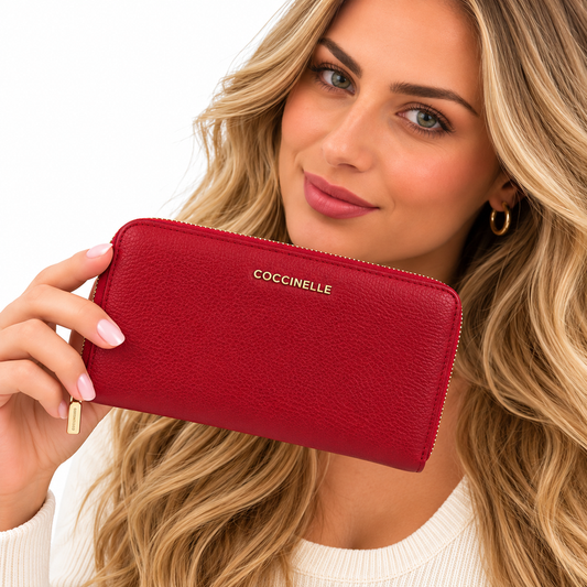 Coccinelle Women's Metallic Soft Leather Purse Sangria Red