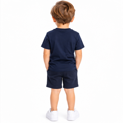 Hugo Boss Boys T-Shirt Multi Logo Navy Blue