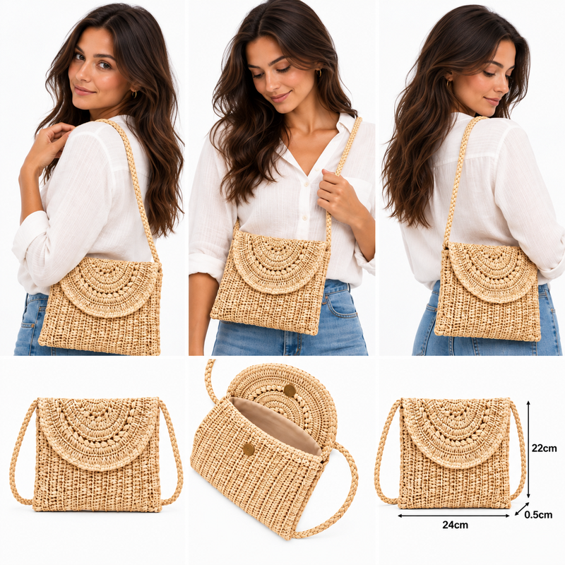 Lascana Women's Mini Straw Bag Woven Raffia Inspired