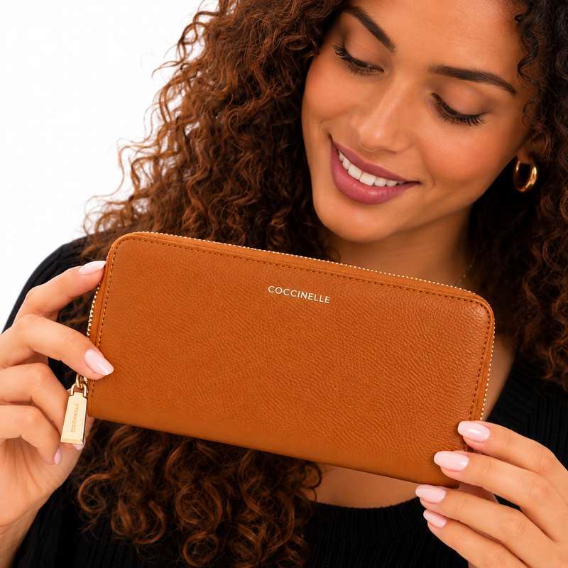 Coccinelle Women's Metallic Soft Grained Leather Purse Tan Brown
