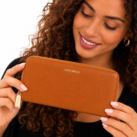 Coccinelle Women's Metallic Soft Grained Leather Purse Tan Brown