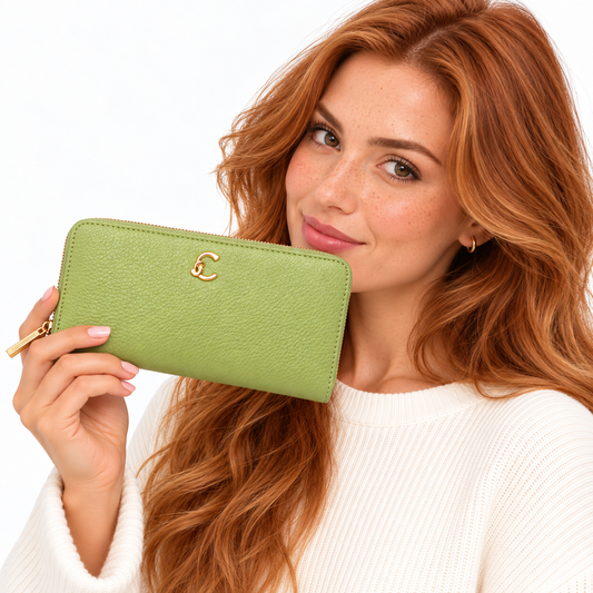 Coccinelle C-Me Soft Grained Leather Large Purse Guacamole Green