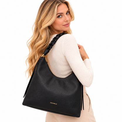 Coccinelle Womens Boheme Grana Double Leather Handbag Black E1M50130201