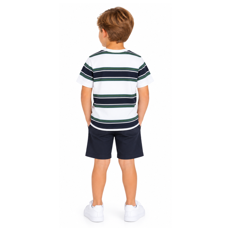 Hugo Boss Boys T-Shirt Striped White Green 100% Cotton