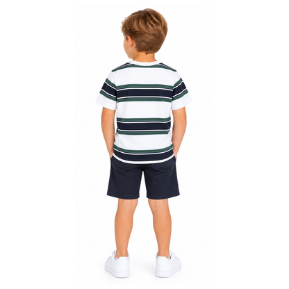 Hugo Boss Boys T-Shirt Striped White Green 100% Cotton