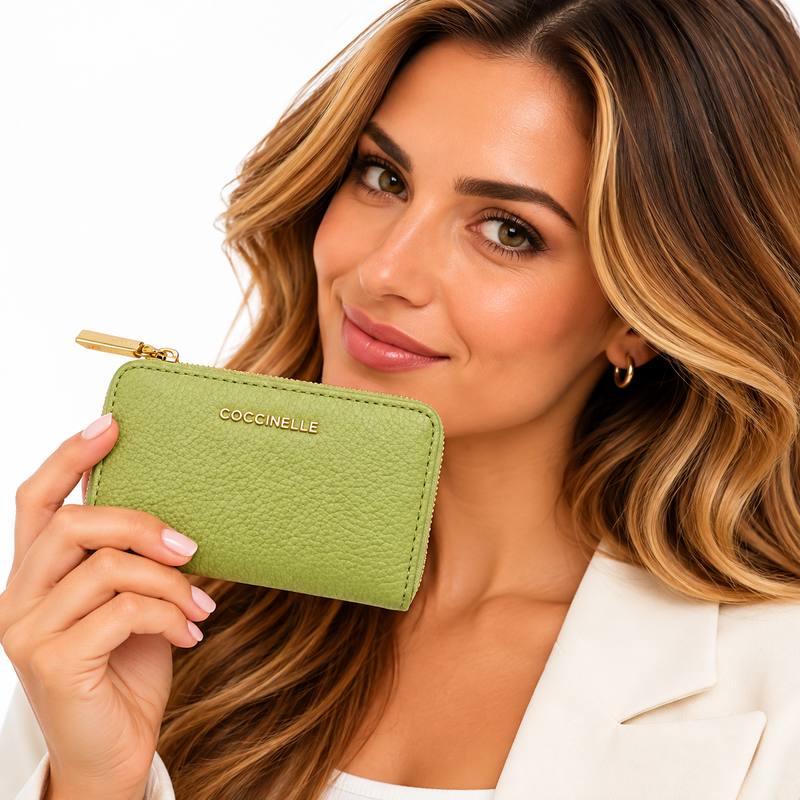 Coccinelle Women's Metallic Soft Leather Purse Guacamole Green