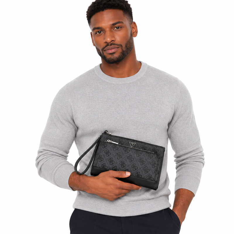 Guess Men's Clutch Bag Case With Logo Print Black