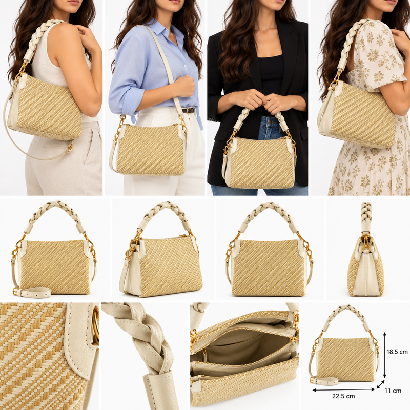 Coccinelle Boheme Bi Colour Straw/White Leather Crossbody Bag