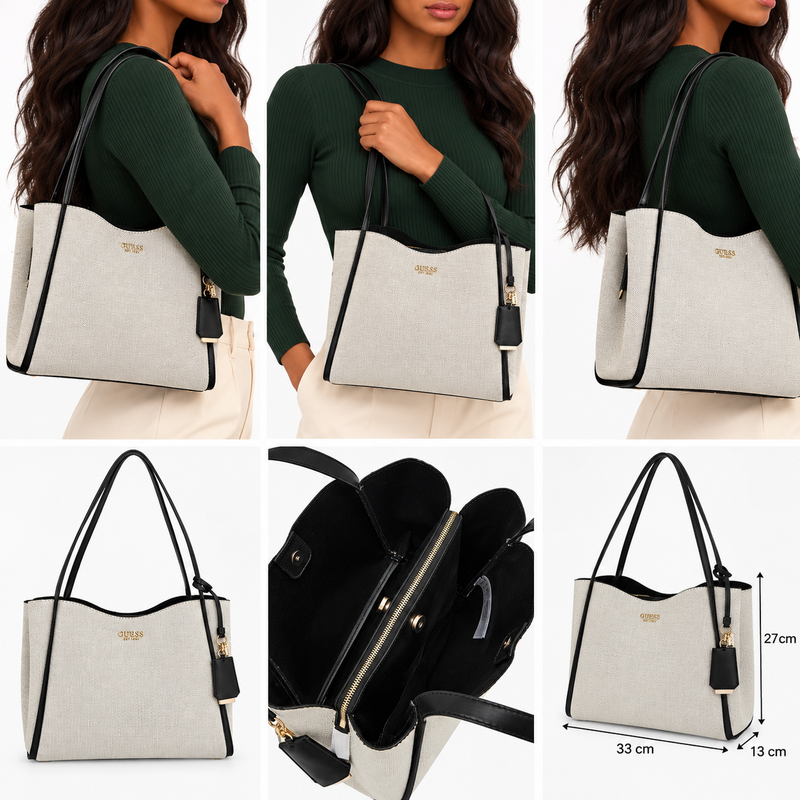 Guess Nicolette Girlfriend Tote Bag Natural/Black