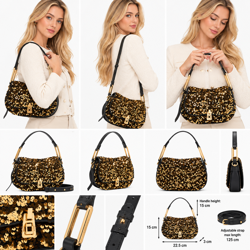 Coccinelle Womens Magie Paillettes Handbag Golden/Black E1S4Q580101