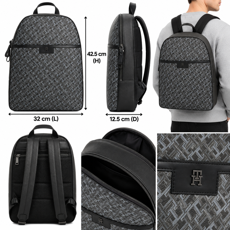 Tommy Hilfiger TH Monogram Black Dome Backpack Men's