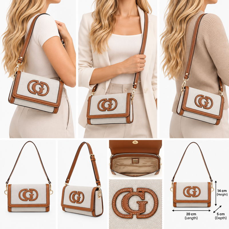 Guess Sebina Flap Shoulder Bag Caramel/Natural