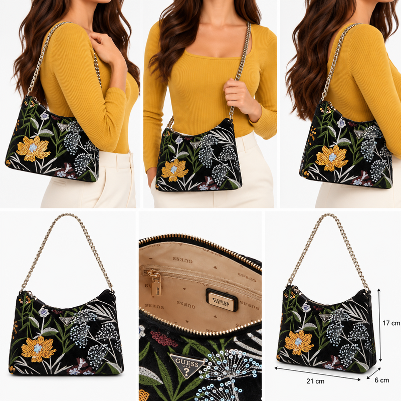 Guess Womens Zalina Mini Handbag Floral Black VT935017