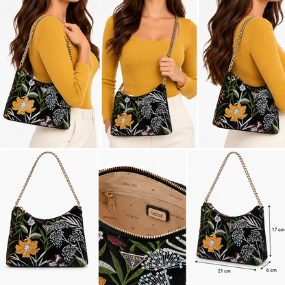Guess Womens Zalina Mini Handbag Floral Black VT935017