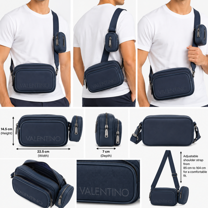 Mario Valentino Oceano Blue Men's Crossbody Bag With Pouch