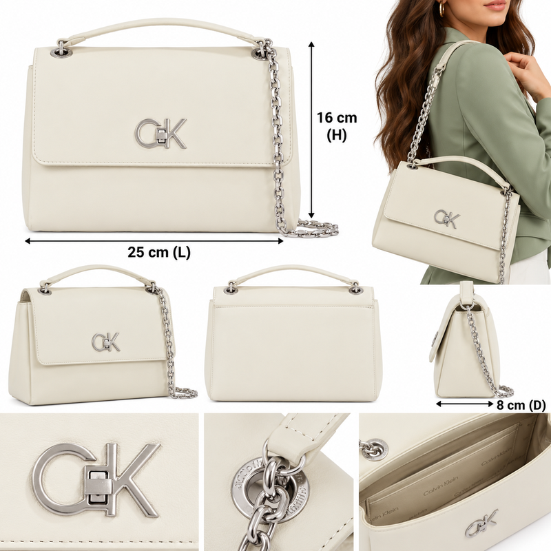 Calvin Klein Re-Lock Ecru Crossbody Bag White