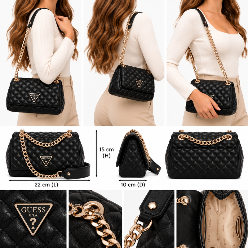 Guess Womens Everlee Convertible Crossbody Flap bag Black QG867921