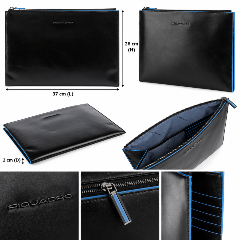 Piquadro Black Tablet Bag Cow Leather 13 inch