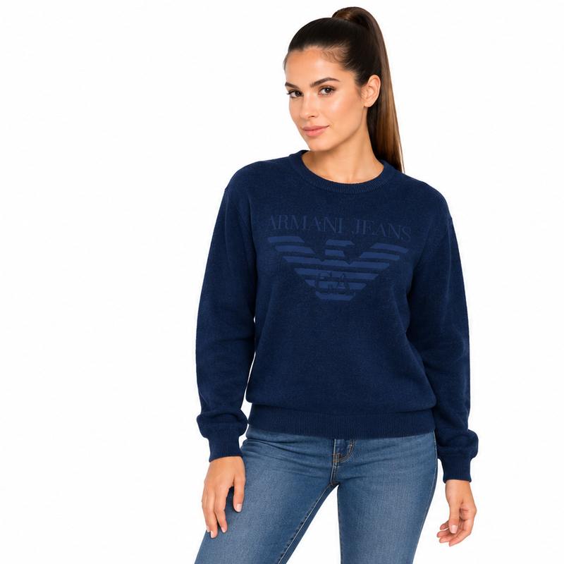 Armani Jeans Long Sleeve Women's Pullover Jumper Blue Notte