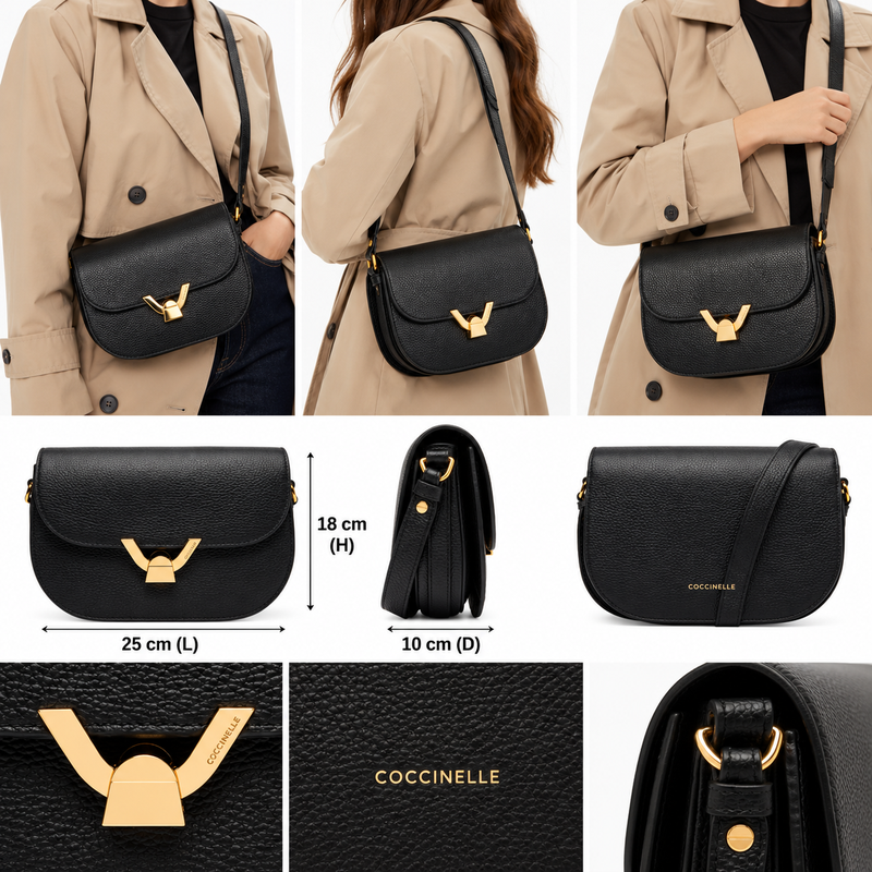 Coccinelle Women's Handbag Dew Black Leather Shoulder Bag