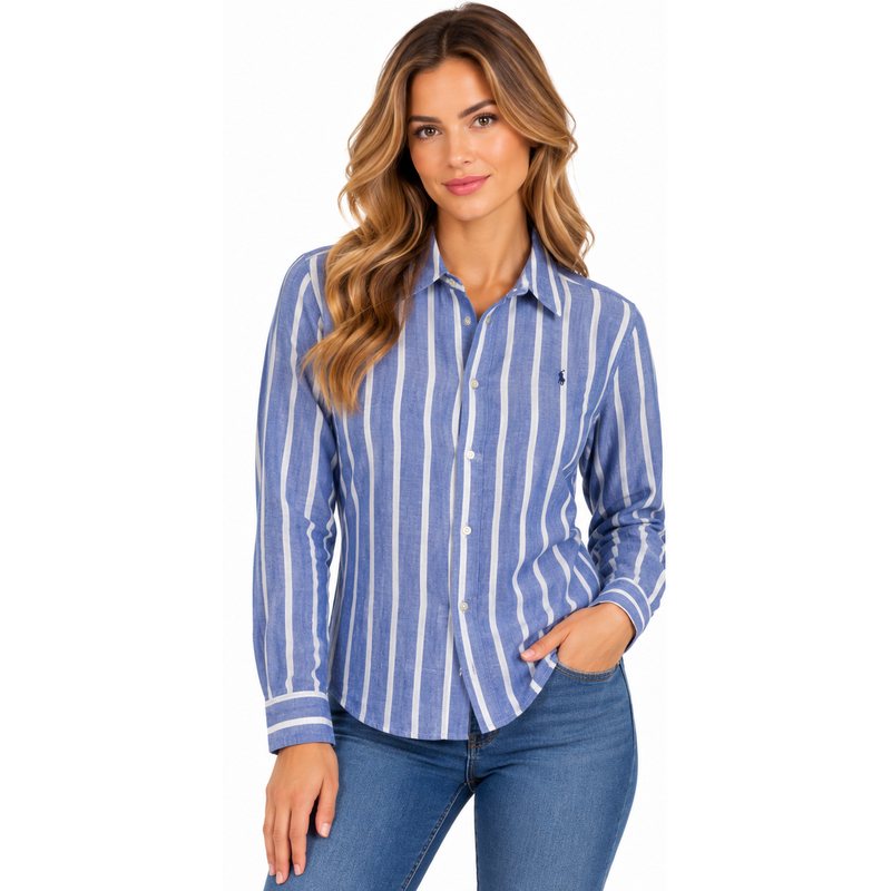 Ralph Lauren Polo Relaxed Fit Striped Linen Shirt Blue/White