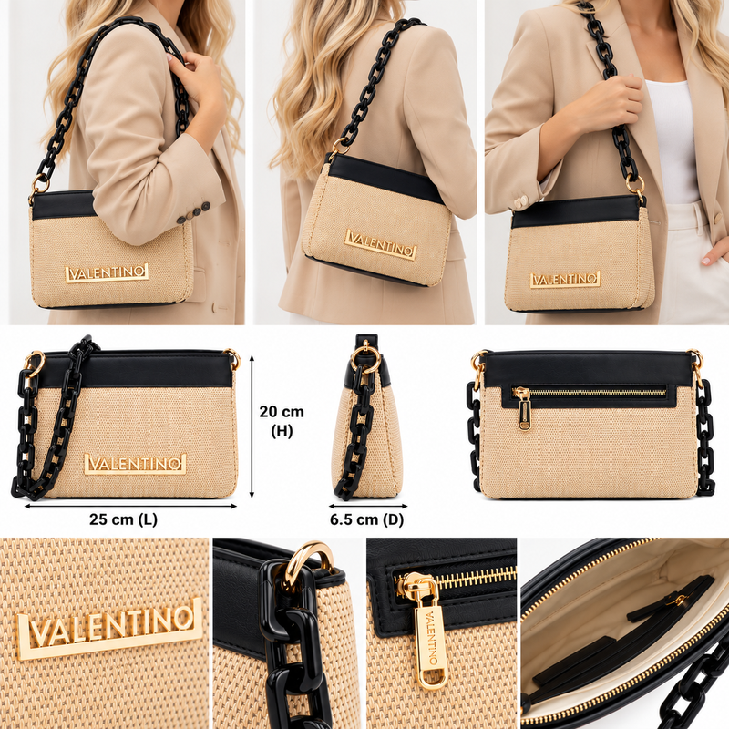 Mario Valentino Womens Crossbody Bag Copacabana Naturale / Black VBS7UG04S