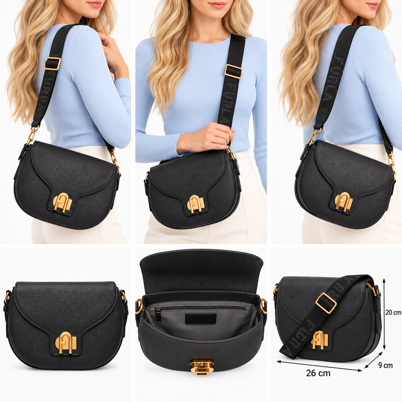Furla Lotus Leather Crossbody Bag Black