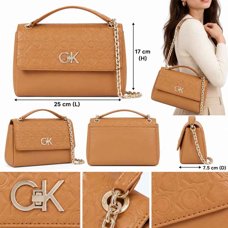 Calvin Klein Re-Lock Light Brown Crossbody Bag (Brown Sugar)