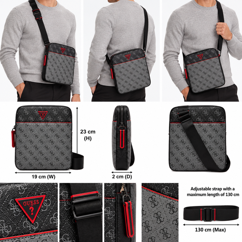 Guess Milano-4G Reverse Eco Mens Flat Crossbody Bag Dark Black & Grey HMMILRP4323-DYK