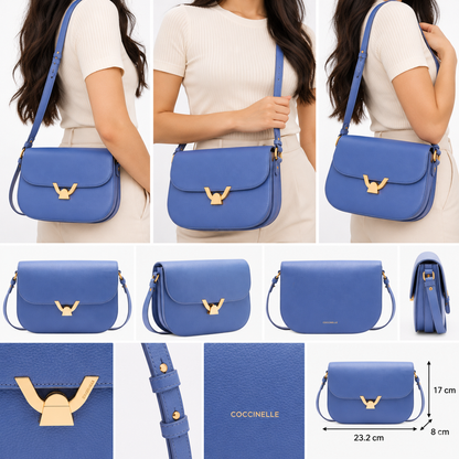 Coccinelle Dew Leather Crossbody Bag Azul Blue