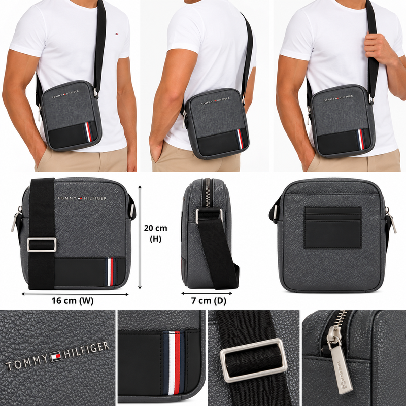 Tommy Hilfiger Central Mini Reporter Men's Crossbody Bag Grey