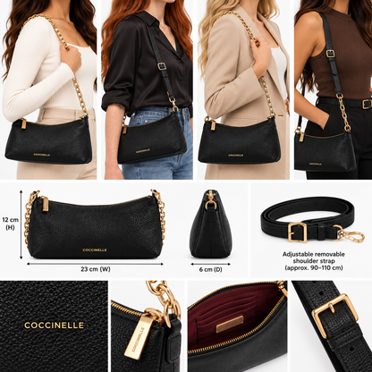 Coccinelle Womens Aura Shoulder Leather Bag Black E5QH0550101
