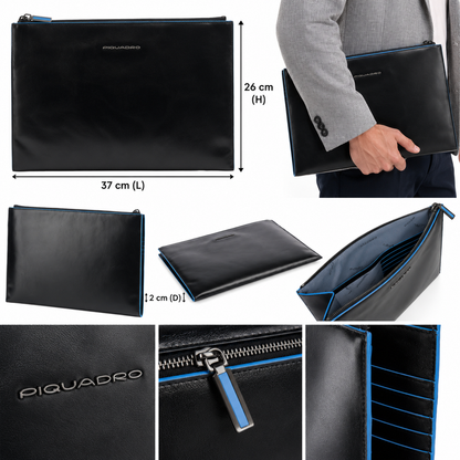 Piquadro Blue Tablet Bag Cow Leather 13 inch