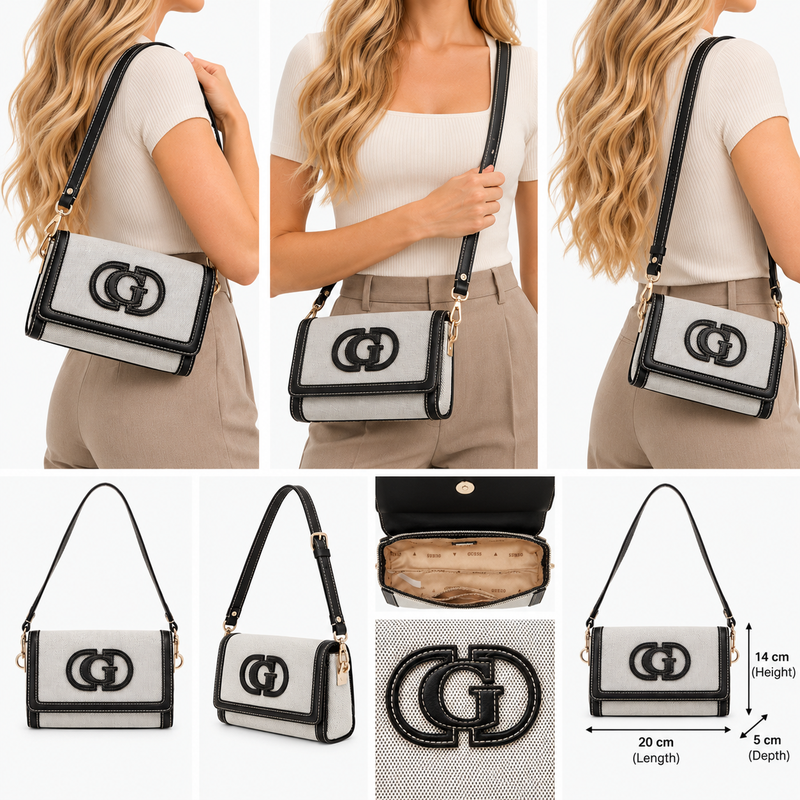 Guess Sebina Flap Shoulder Bag Black/Natural