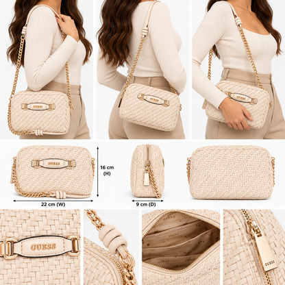 Guess Women's Crossbody Francy Woven Faux Leather Bag Shell HWWG9530140